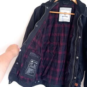 Driza-Bone Mens Trucker Jacket Size M Black Canvas Corduroy Flannel Lined Work